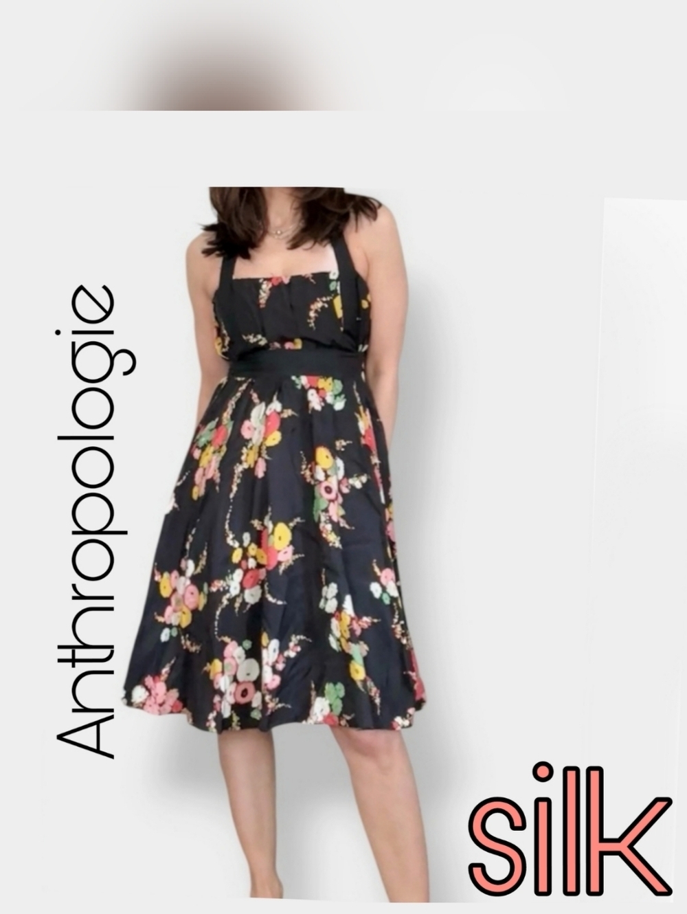 Moulinette Soeurs Silk Black Floral Halter Retro Dress